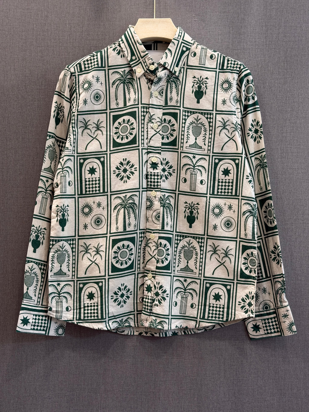 Mosaic Printed Linen Shirt - Forest Green