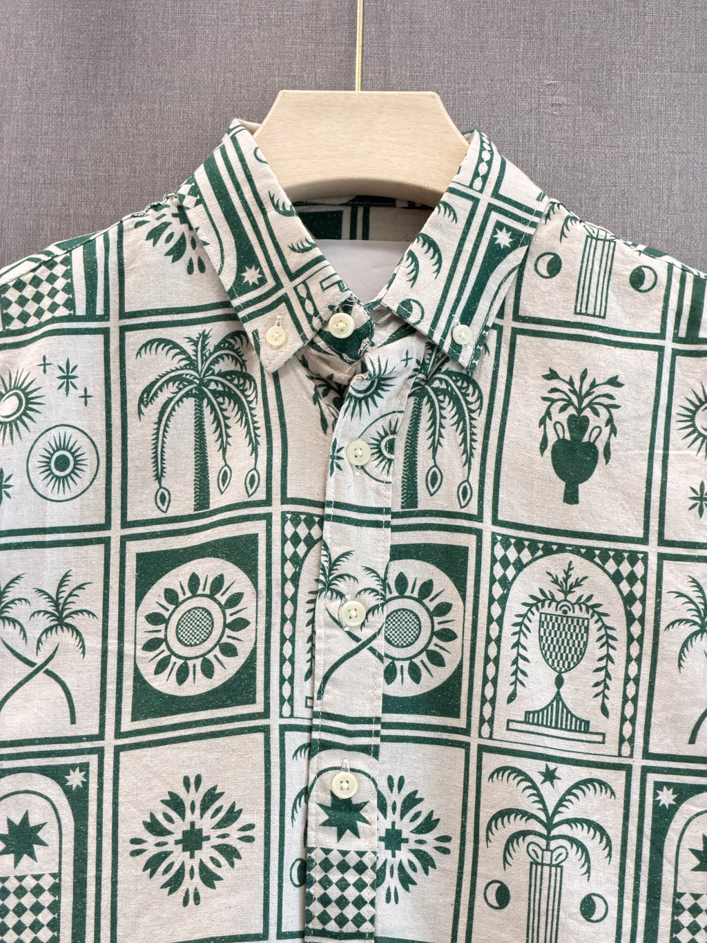 Mosaic Printed Linen Shirt - Forest Green