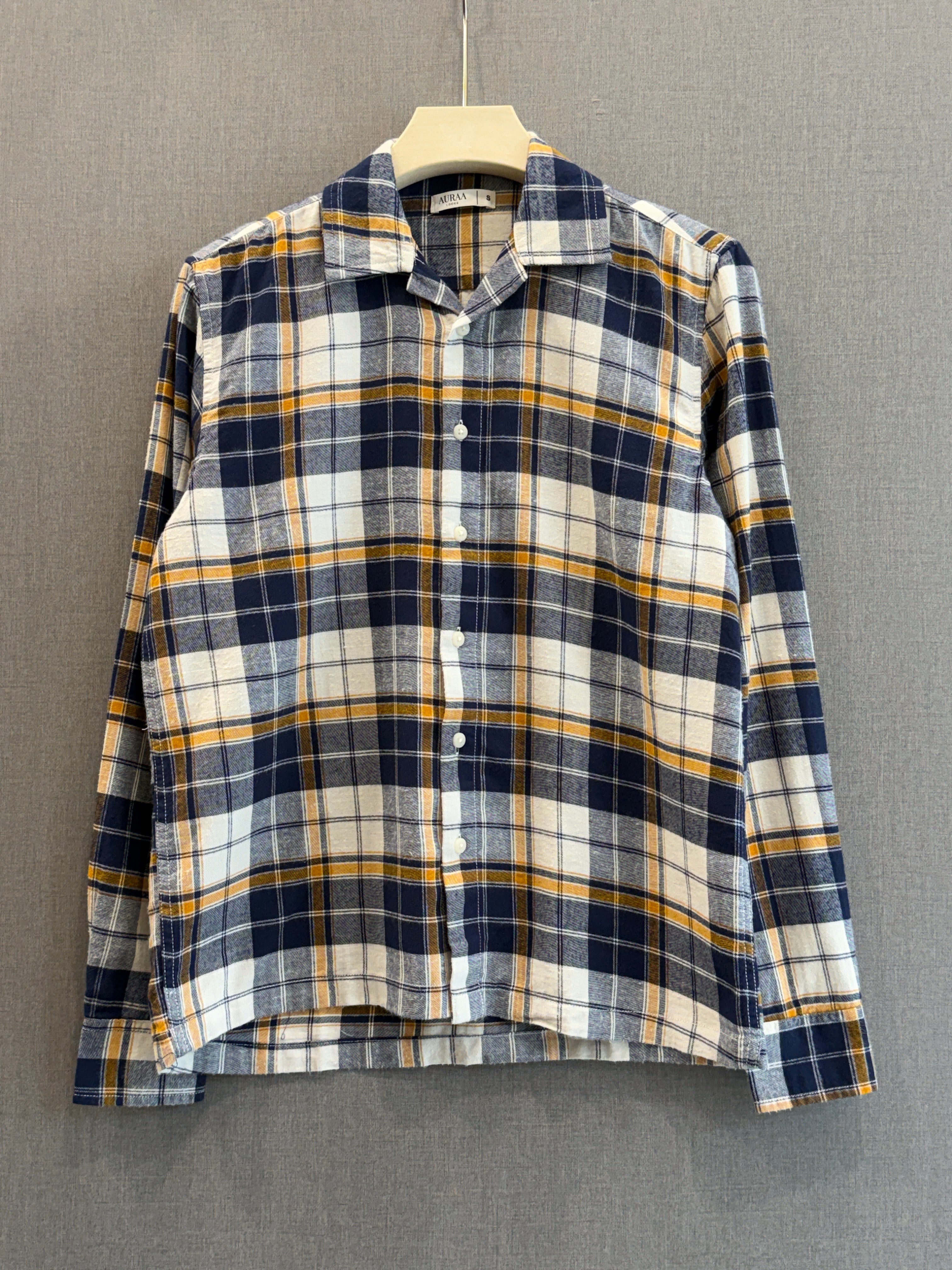 Classic Boxy Fit Flannel Shirt - Navy Gold