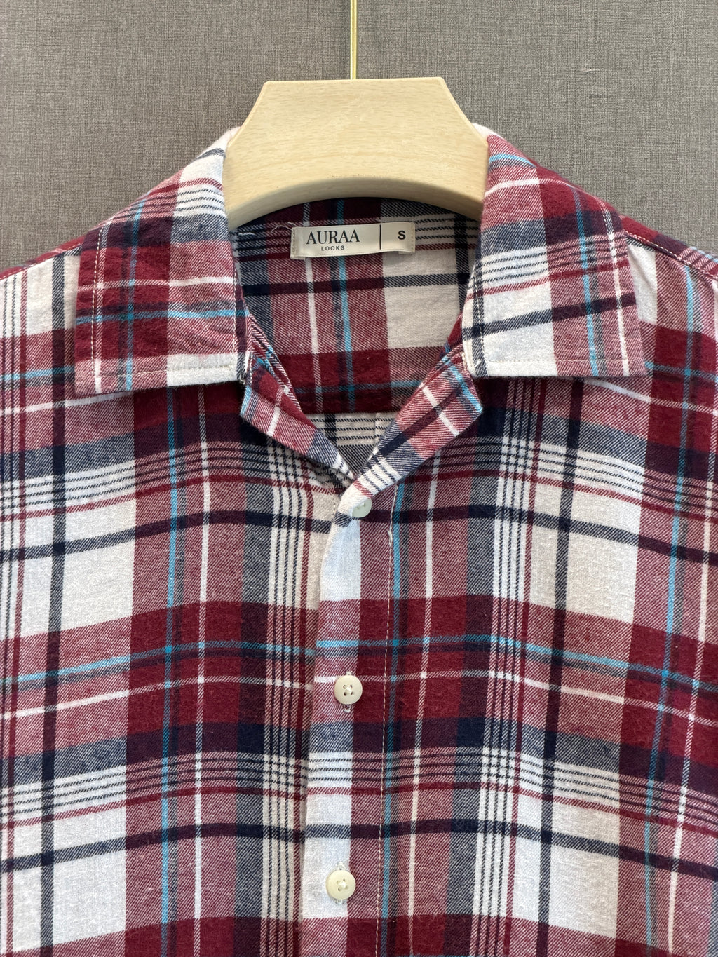 Classic Boxy Fit Flannel Shirt - Burgundy White