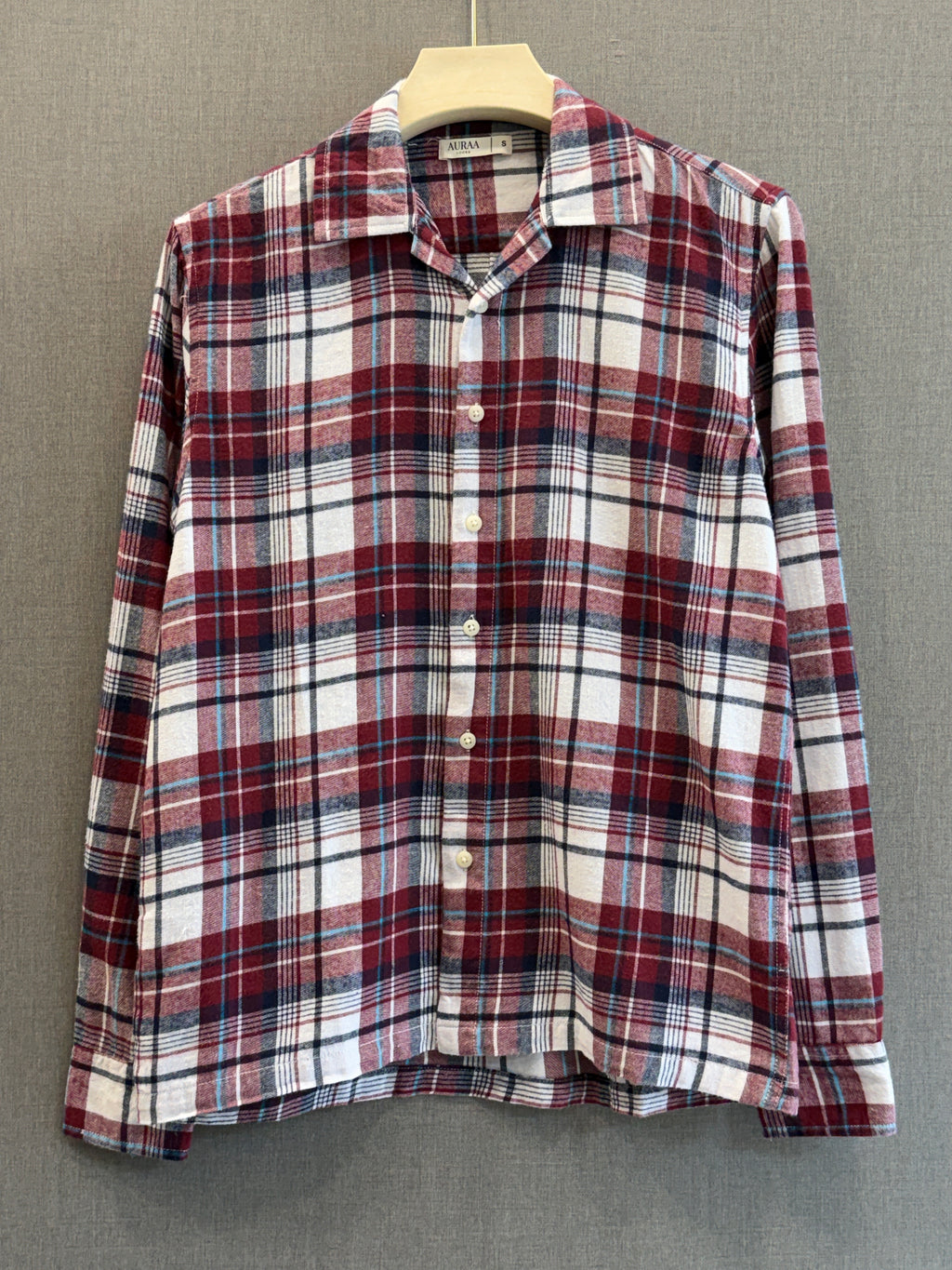 Classic Boxy Fit Flannel Shirt - Burgundy White