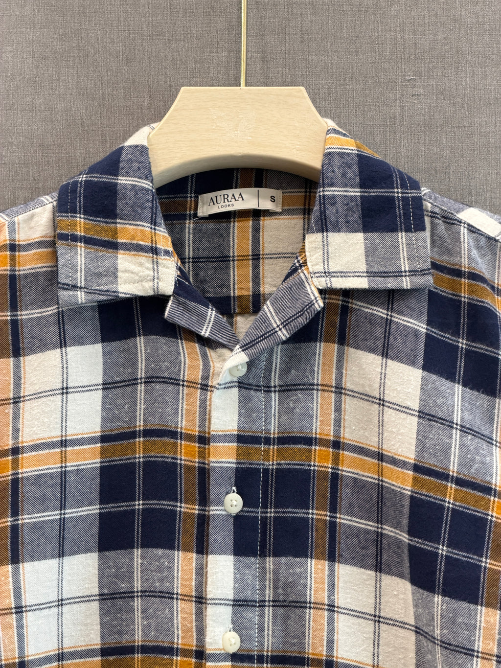 Classic Boxy Fit Flannel Shirt - Navy Gold