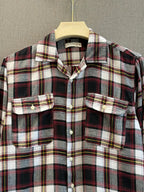 Utility Boxy Fit Flannel Shirt - Black Burgundy