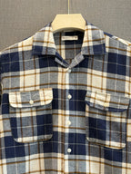 Utility Boxy Fit Flannel Shirt - Navy Beige