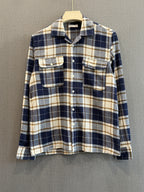 Utility Boxy Fit Flannel Shirt - Navy Beige