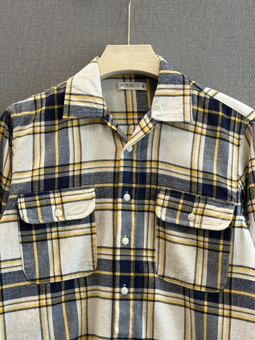 Utility Boxy Fit Flannel Shirt - White Navy Gold