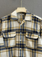 Utility Boxy Fit Flannel Shirt - White Navy Gold