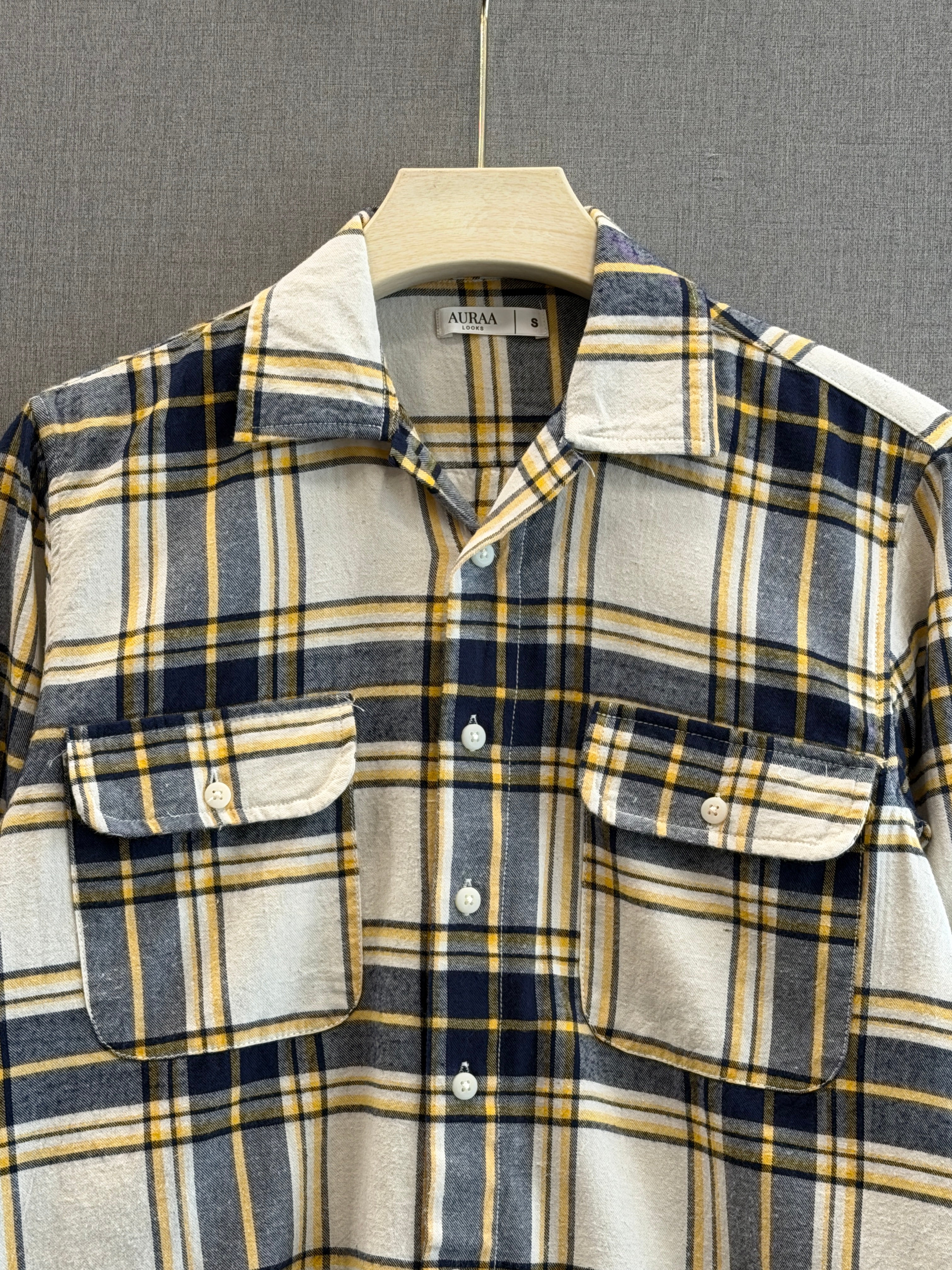 Utility Boxy Fit Flannel Shirt - White Navy Gold