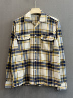 Utility Boxy Fit Flannel Shirt - White Navy Gold