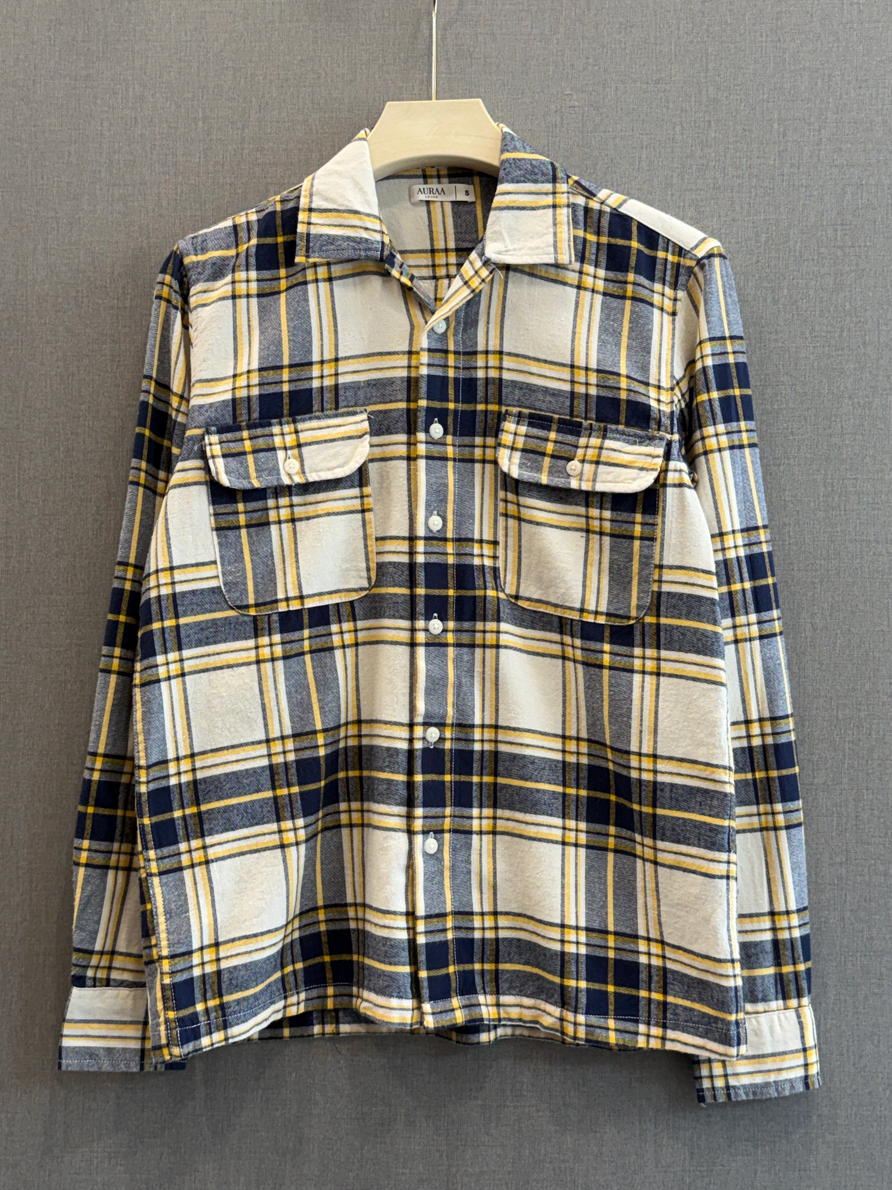 Utility Boxy Fit Flannel Shirt - White Navy Gold