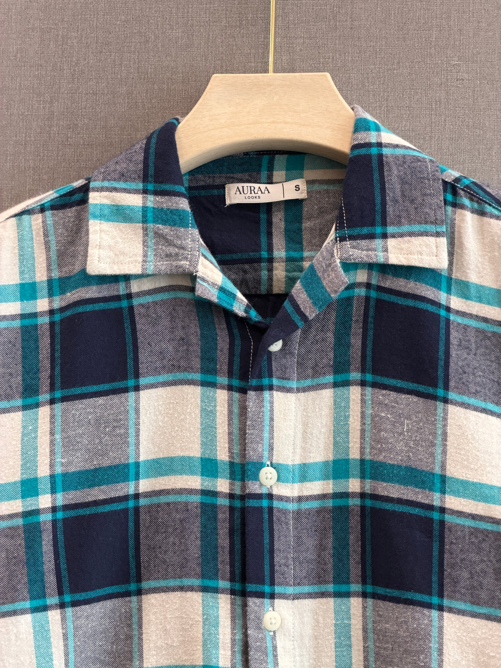 Classic Boxy Fit Flannel Shirt - Teal Navy