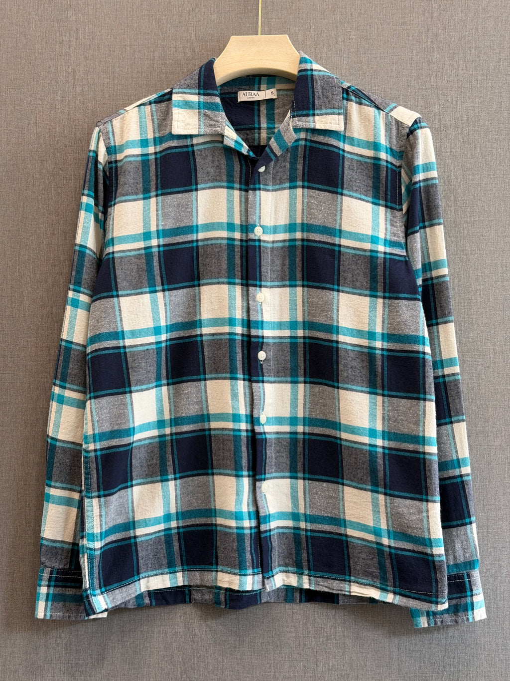 Classic Boxy Fit Flannel Shirt - Teal Navy