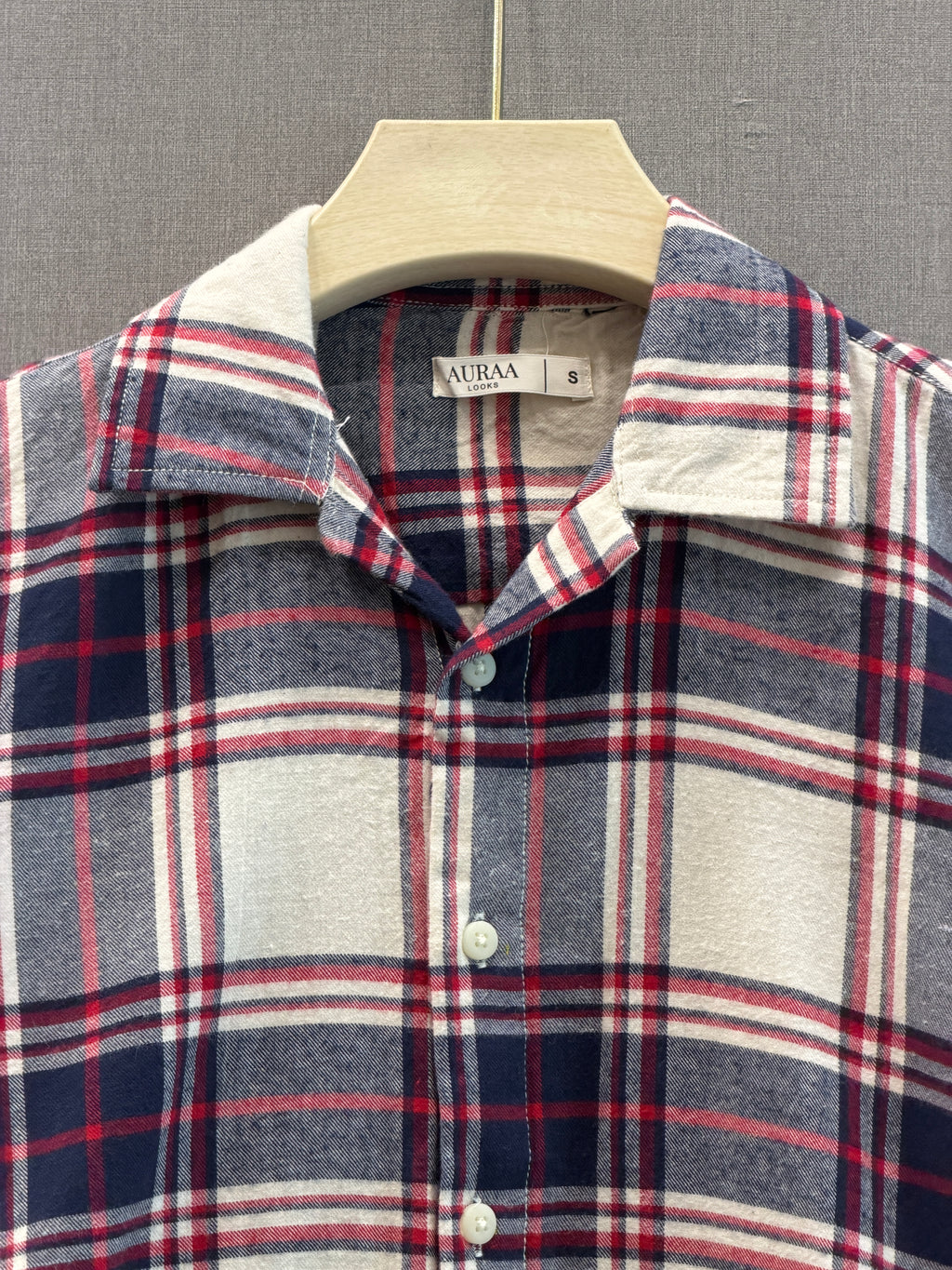 Classic Boxy Fit Flannel Shirt - White Navy