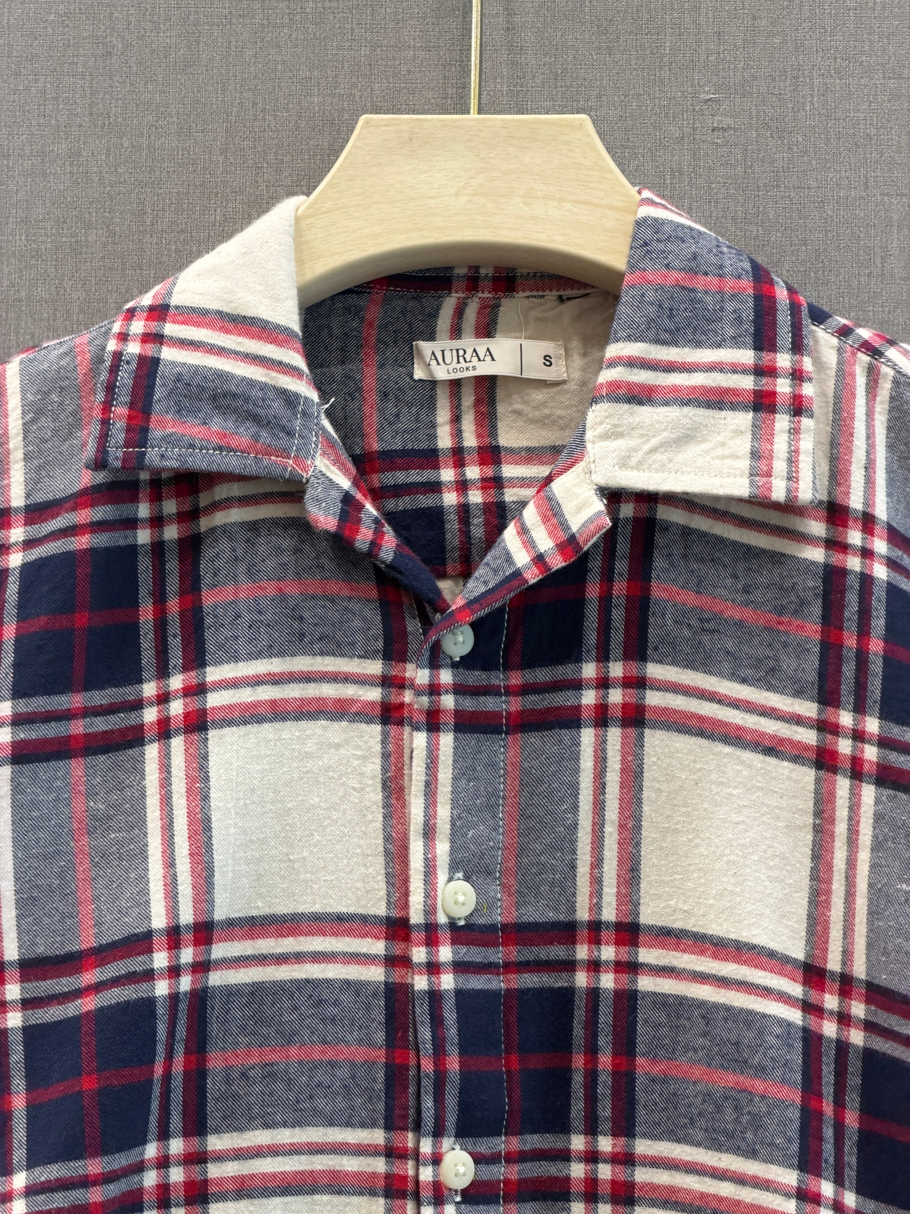 Classic Boxy Fit Flannel Shirt - White Navy