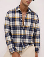 Classic Boxy Fit Flannel Shirt - Navy Gold