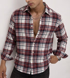 Classic Boxy Fit Flannel Shirt - Burgundy White
