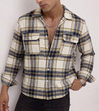 Utility Boxy Fit Flannel Shirt - White Navy Gold