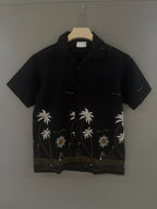 Tropical Embroidered Camp Collar Shirt - Black