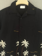 Tropical Embroidered Camp Collar Shirt - Black