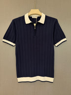 Ribbed Zip Polo - Navy