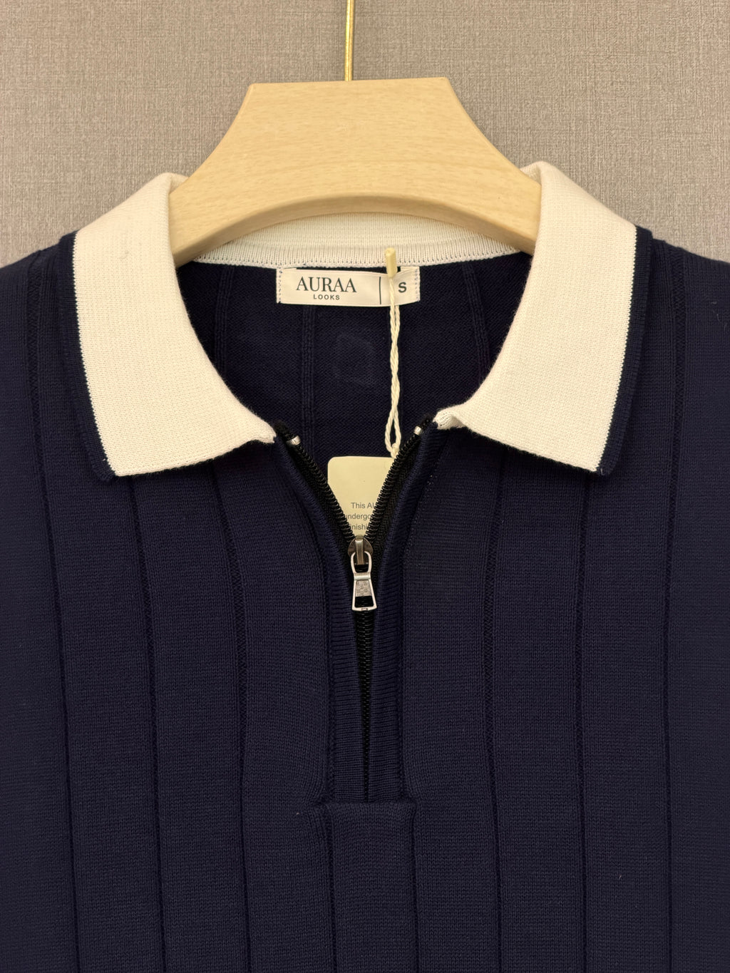Ribbed Zip Polo - Navy