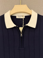 Ribbed Zip Polo - Navy