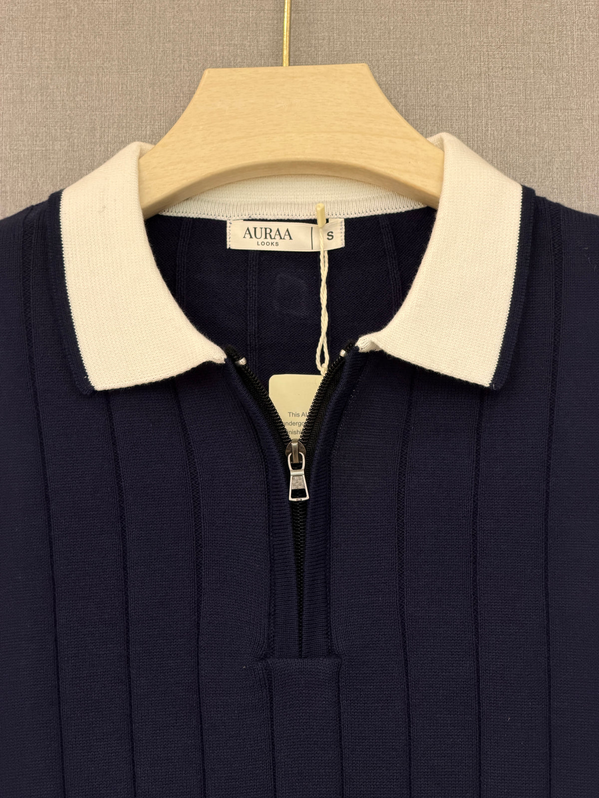 Ribbed Zip Polo - Navy