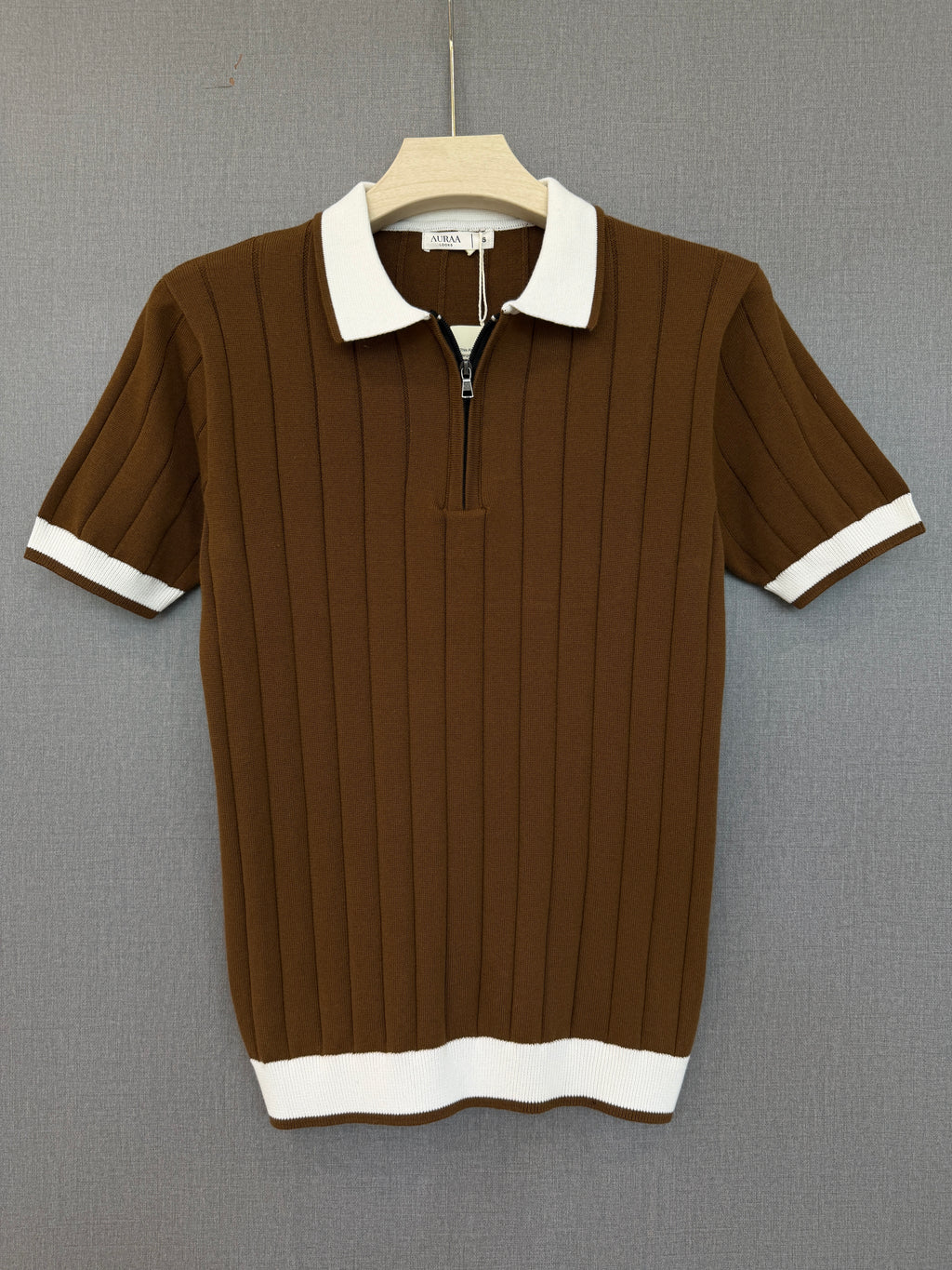 Ribbed Zip Polo - Chocolate Brown