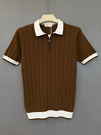 Ribbed Zip Polo - Chocolate Brown