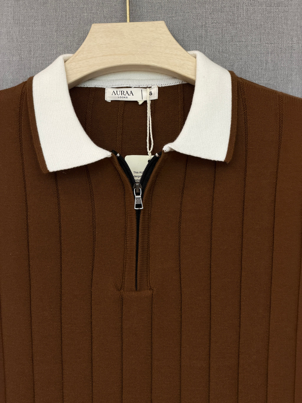 Ribbed Zip Polo - Chocolate Brown