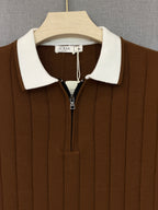 Ribbed Zip Polo - Chocolate Brown