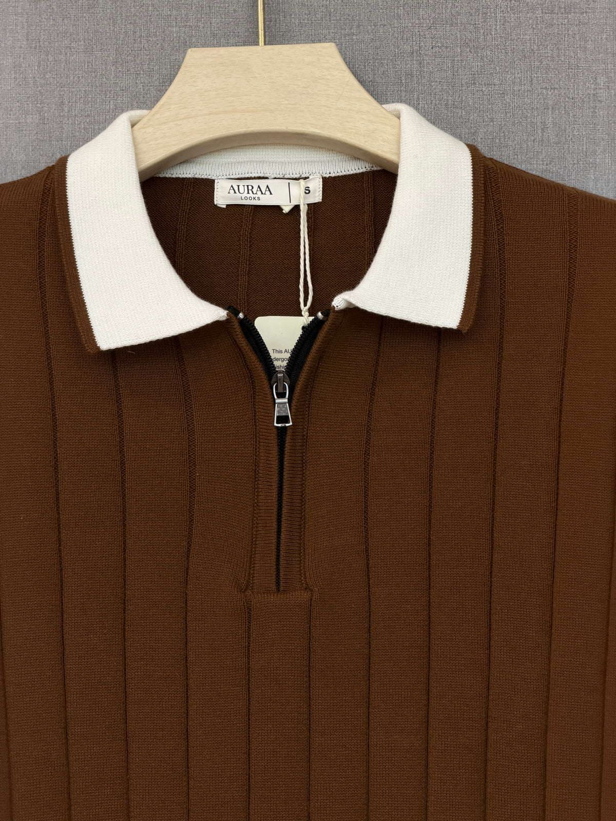 Ribbed Zip Polo - Chocolate Brown