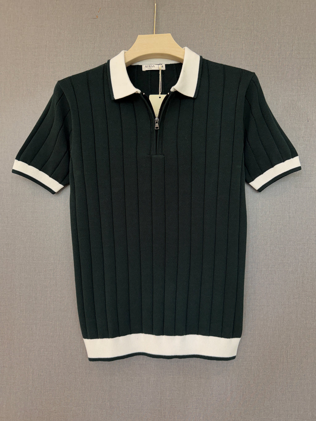 Ribbed Zip Polo - Forest Green