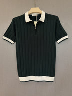Ribbed Zip Polo - Forest Green