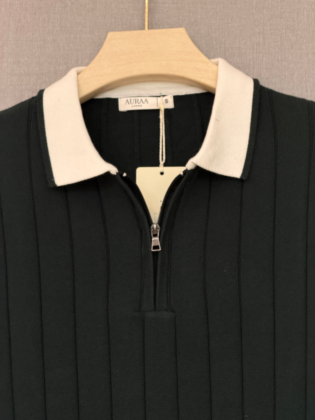 Ribbed Zip Polo - Forest Green