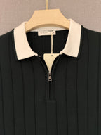 Ribbed Zip Polo - Forest Green