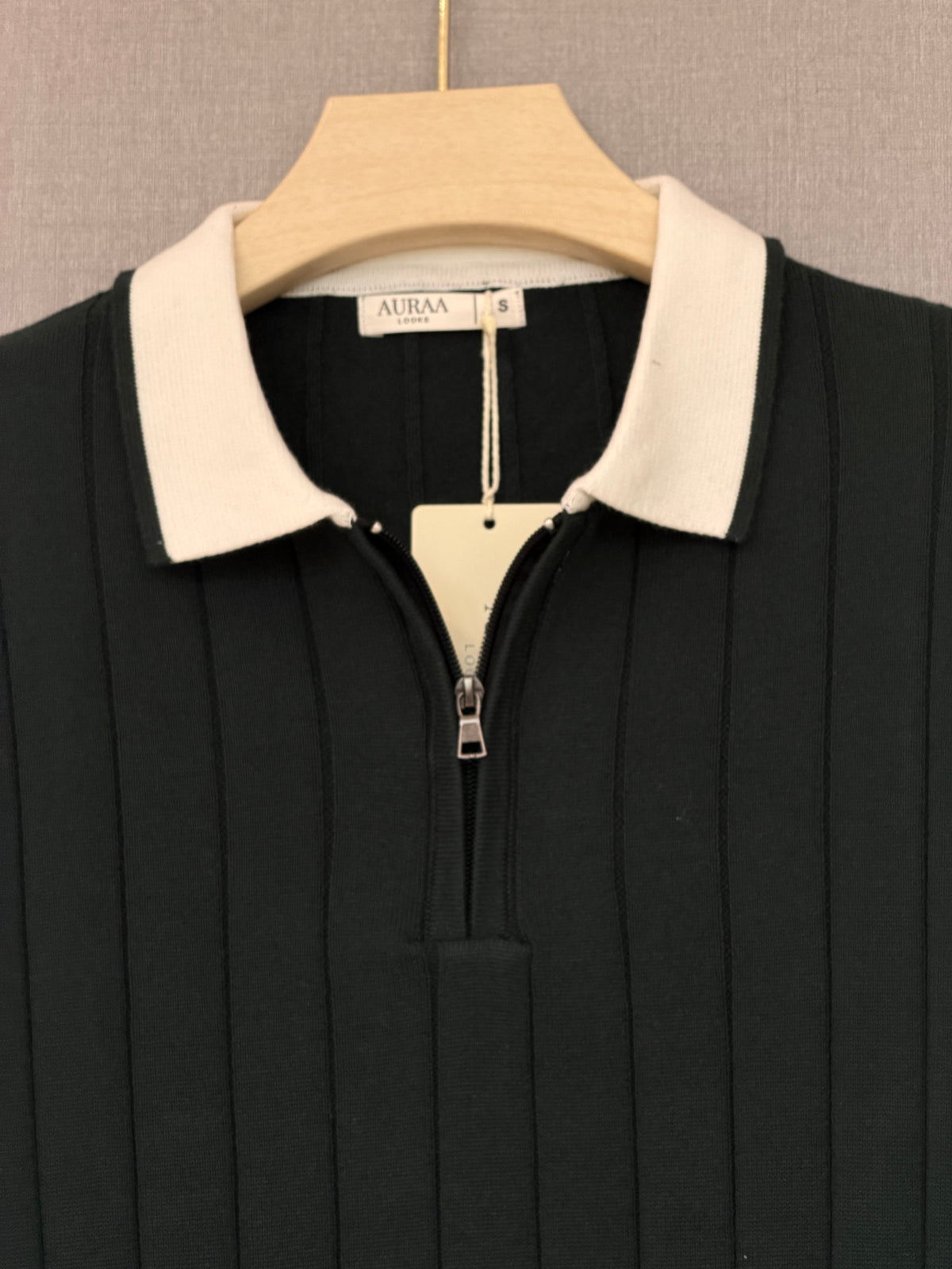 Ribbed Zip Polo - Forest Green