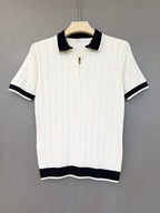 Ribbed Zip Polo - White