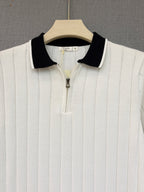 Ribbed Zip Polo - White