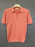 Ribbed Polo T Shirt - Coral Pink