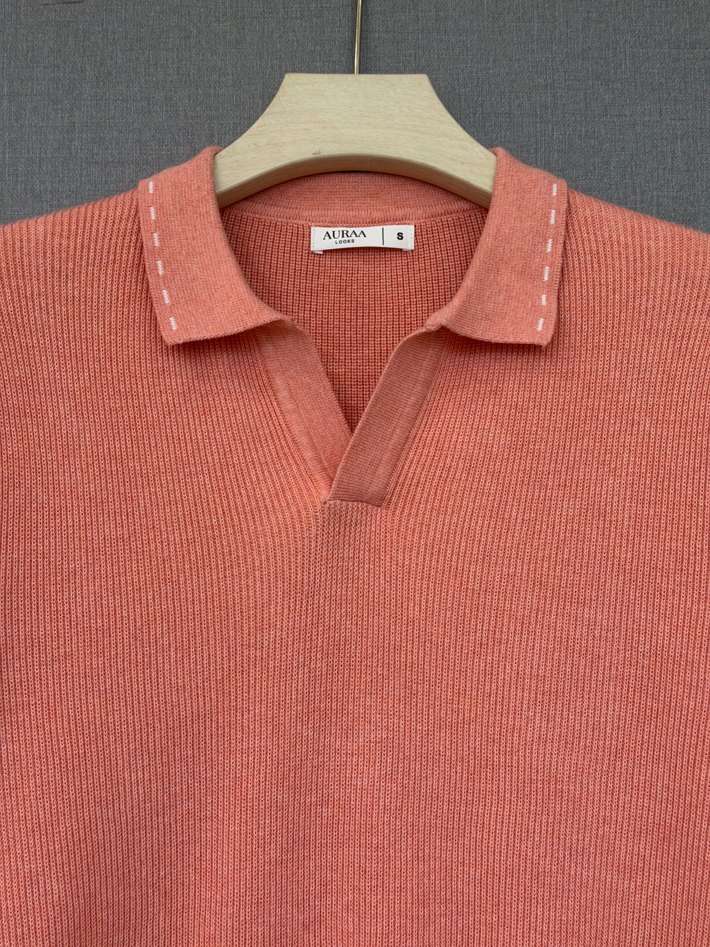 Ribbed Polo T Shirt - Coral Pink