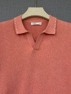 Ribbed Polo T Shirt - Coral Pink