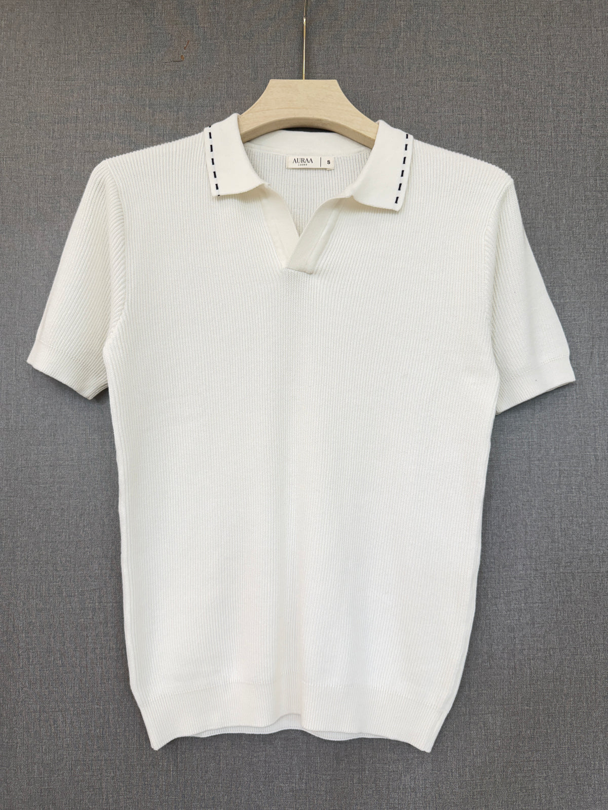 Ribbed Polo T Shirt - White