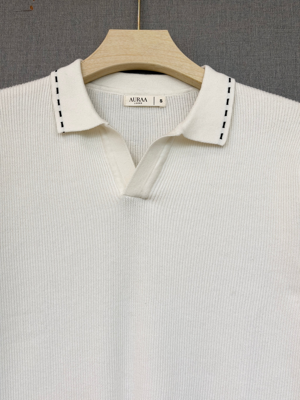 Ribbed Polo T Shirt - White