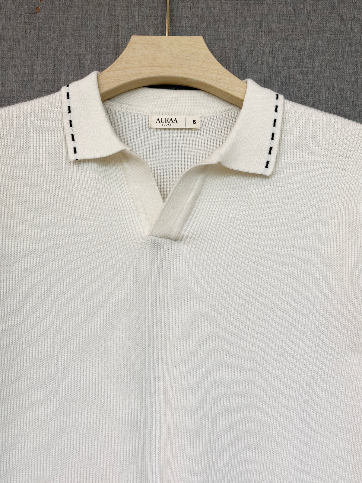 Ribbed Polo T Shirt - White