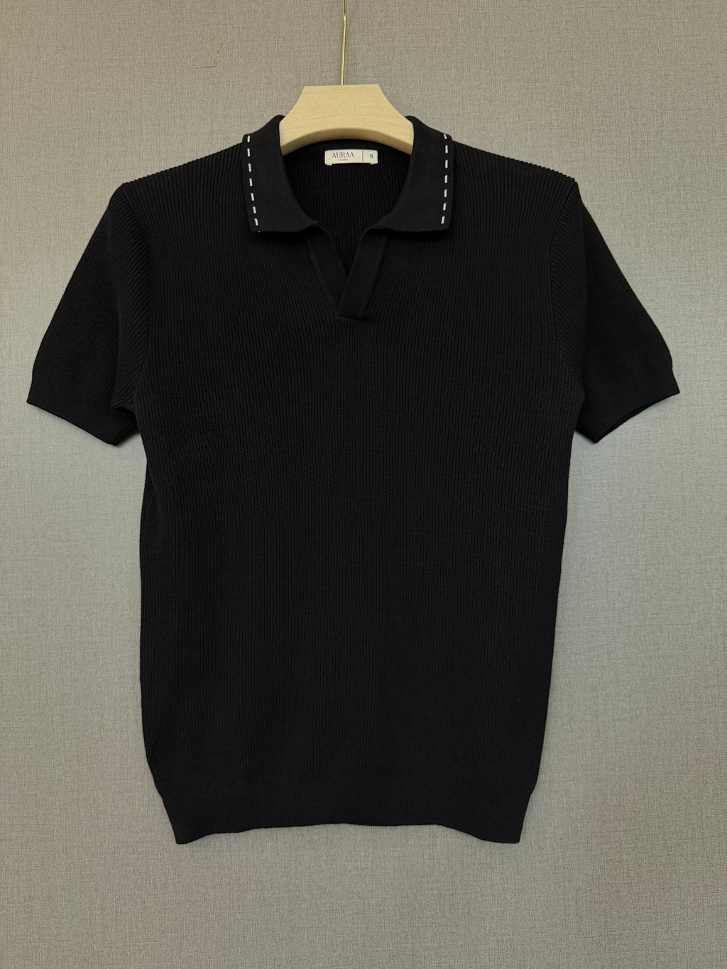 Ribbed Polo T Shirt - Black