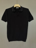 Ribbed Polo T Shirt - Black