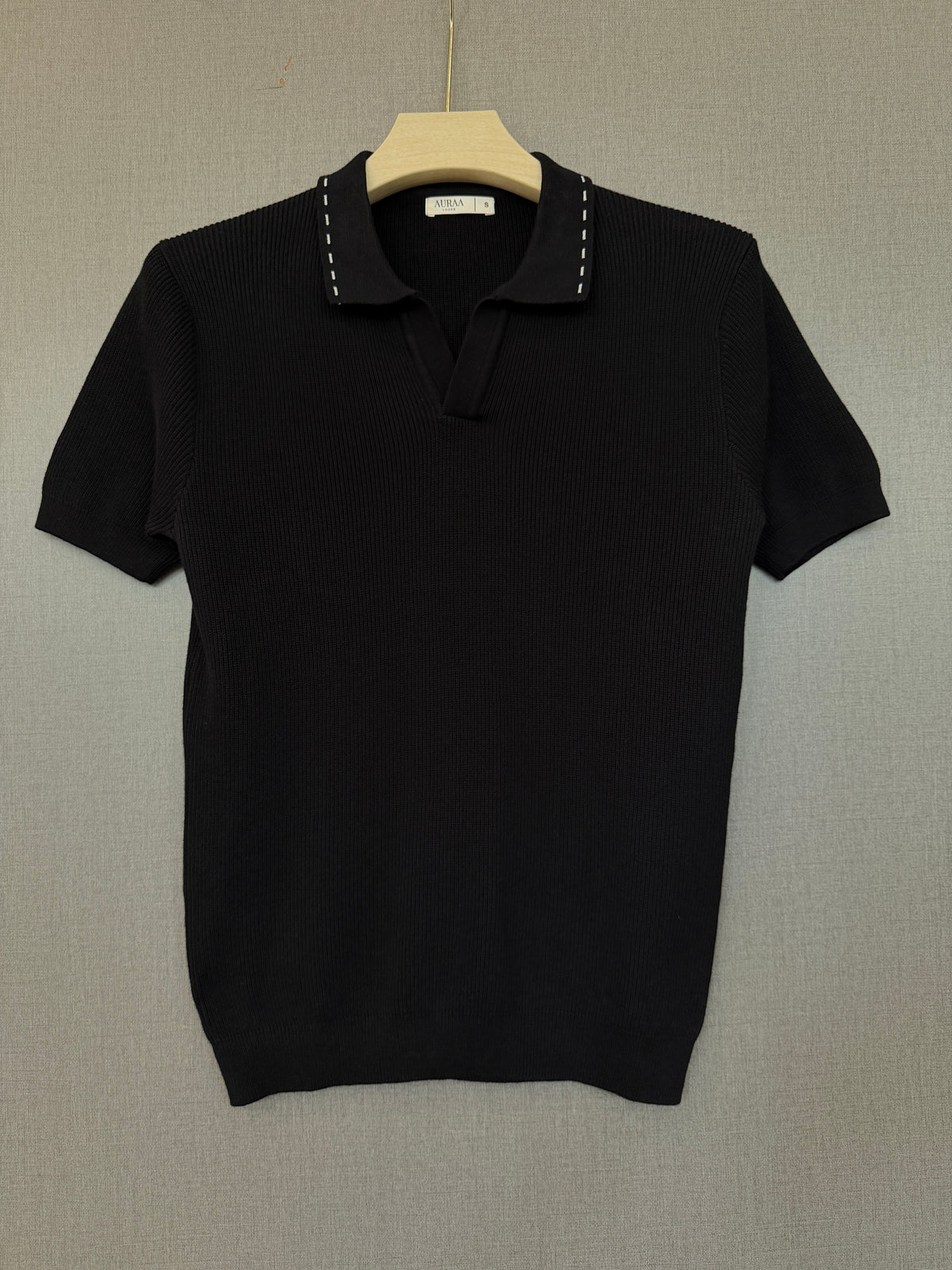 Ribbed Polo T Shirt - Black