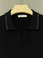 Ribbed Polo T Shirt - Black