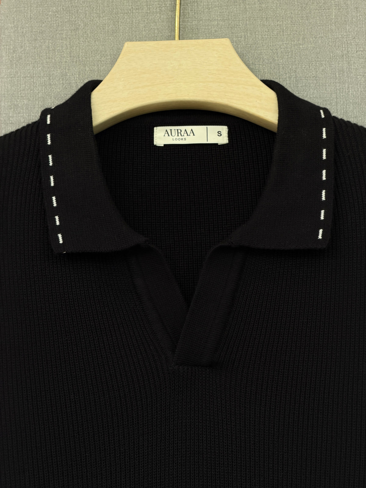 Ribbed Polo T Shirt - Black